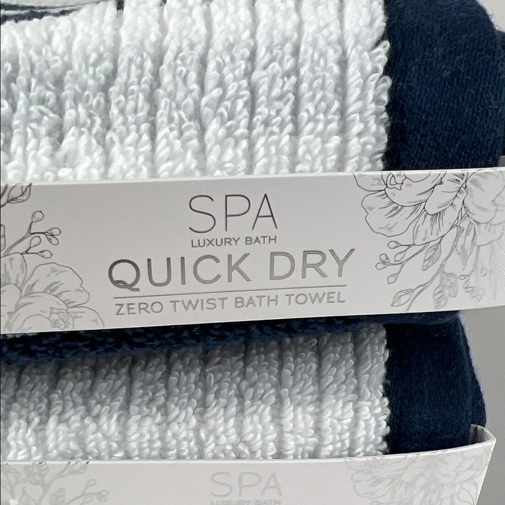 SPA Luxury Bath Towels Blue Gray White Striped Quick Dry Cotton Set of 2 NEW